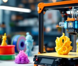 3D printer creating consumer goods in a modern workspace.